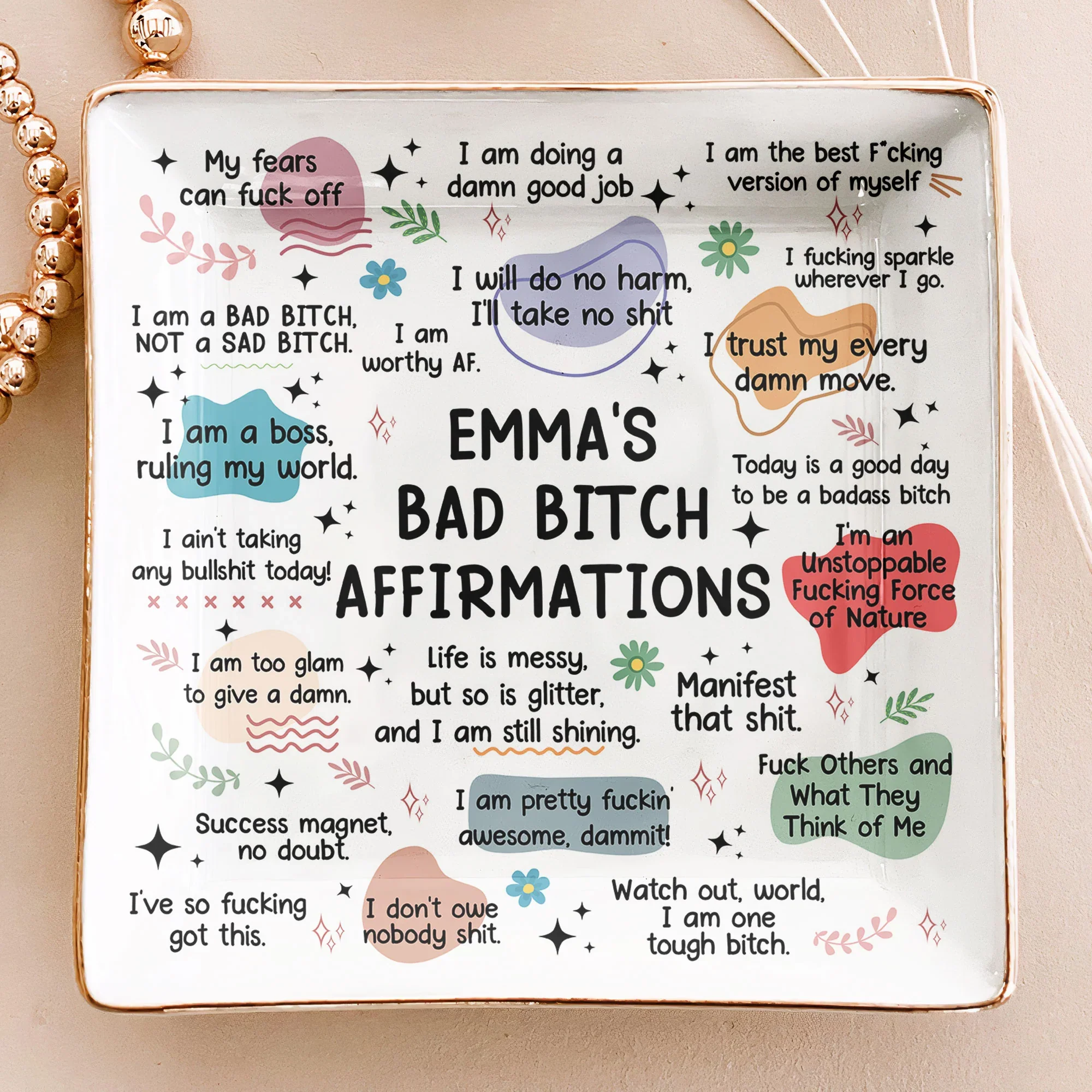 Jewelry Dish Featuring Bold Swear Affirmations Design, Refined Texture, Unique Keepsake Gift - Image 2