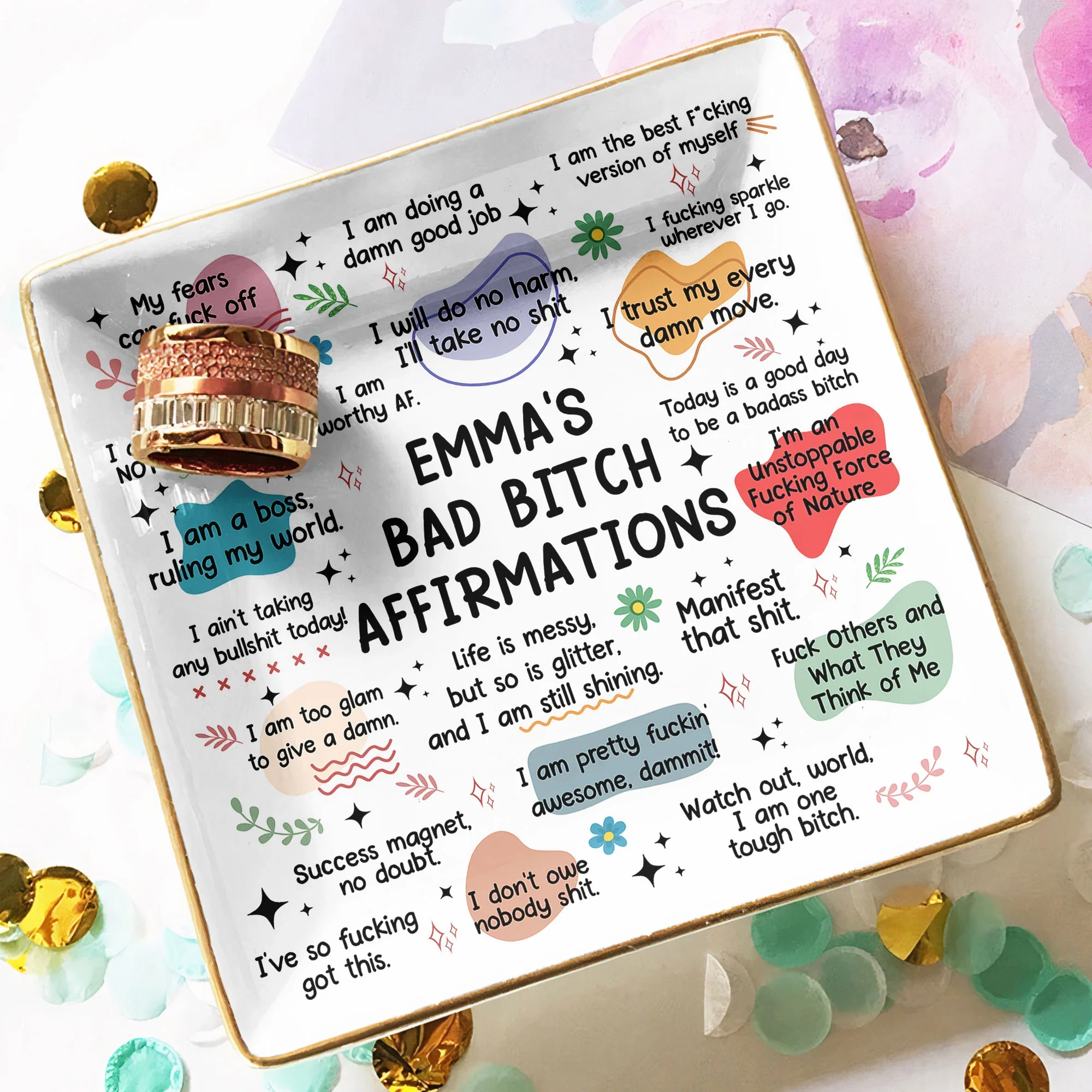 Jewelry Dish Featuring Bold Swear Affirmations Design, Refined Texture, Unique Keepsake Gift - Image 5