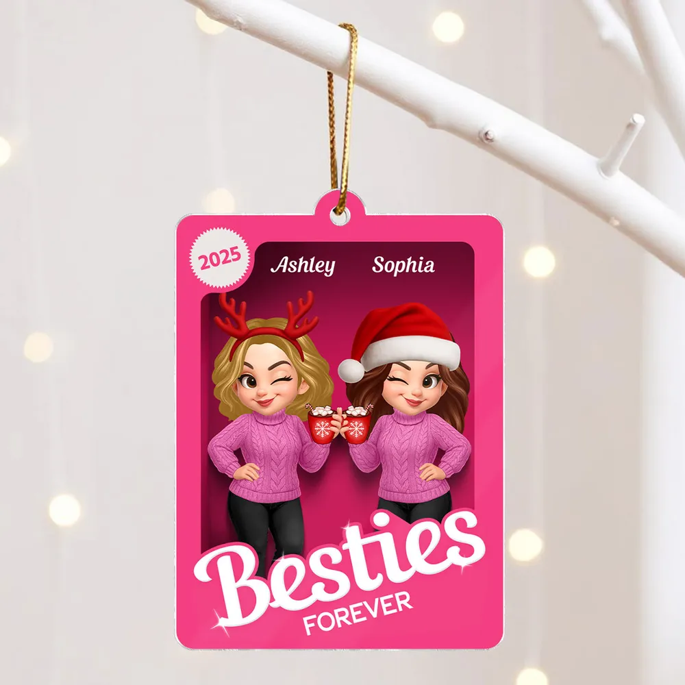 Christmas Besties Forever Pink 3D Effect Action Figure Personalized Acrylic Ornament - Image 3