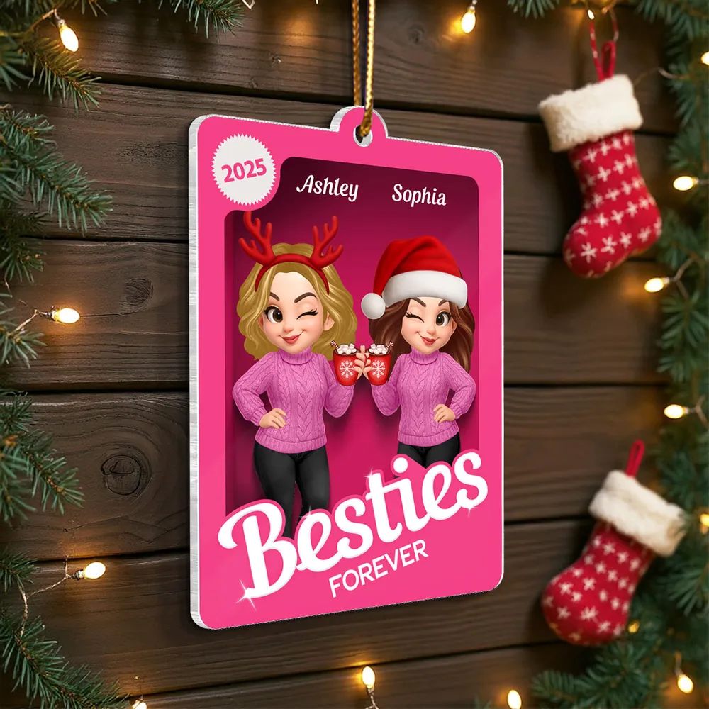 Christmas Besties Forever Pink 3D Effect Action Figure Personalized Acrylic Ornament - Image 7