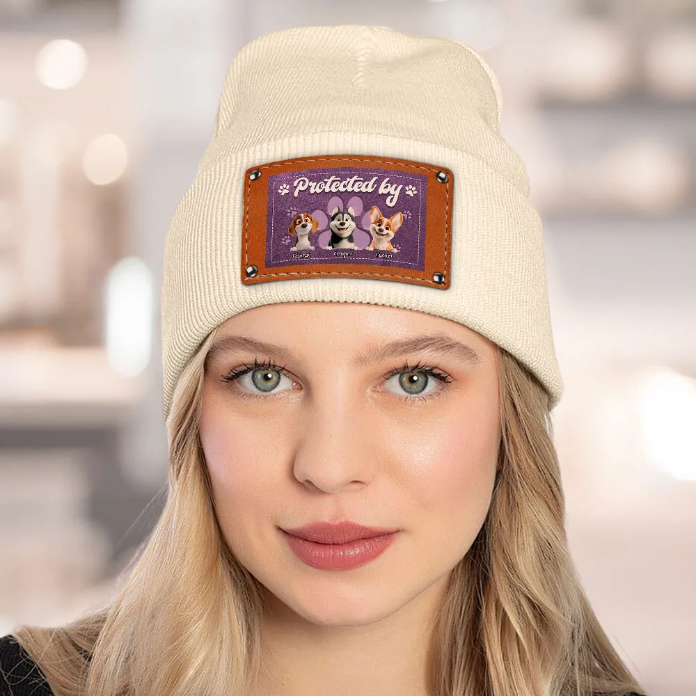 Leather Patch Beanie Hat with Pet Protector Design, High Clarity, Fun and Warm Gift for Winter - Image 4