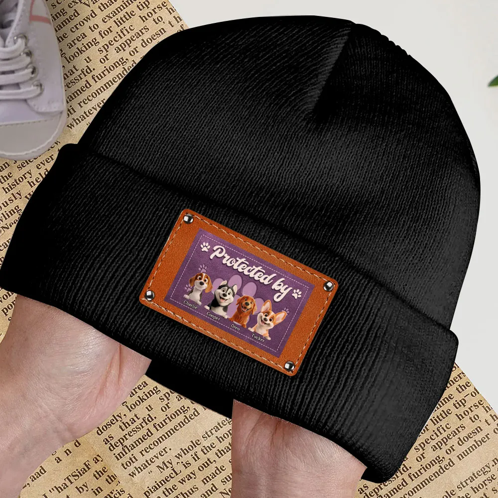 Leather Patch Beanie Hat with Pet Protector Design, High Clarity, Fun and Warm Gift for Winter - Image 6