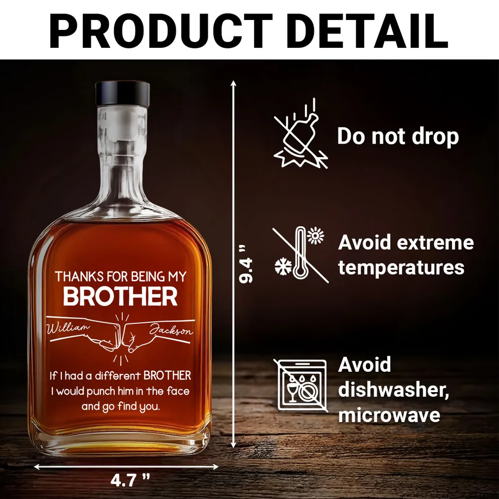 Glass Spirits Decanter with Brother Engraved Design, Heartfelt Gift Choice for Special Occasions - Image 4