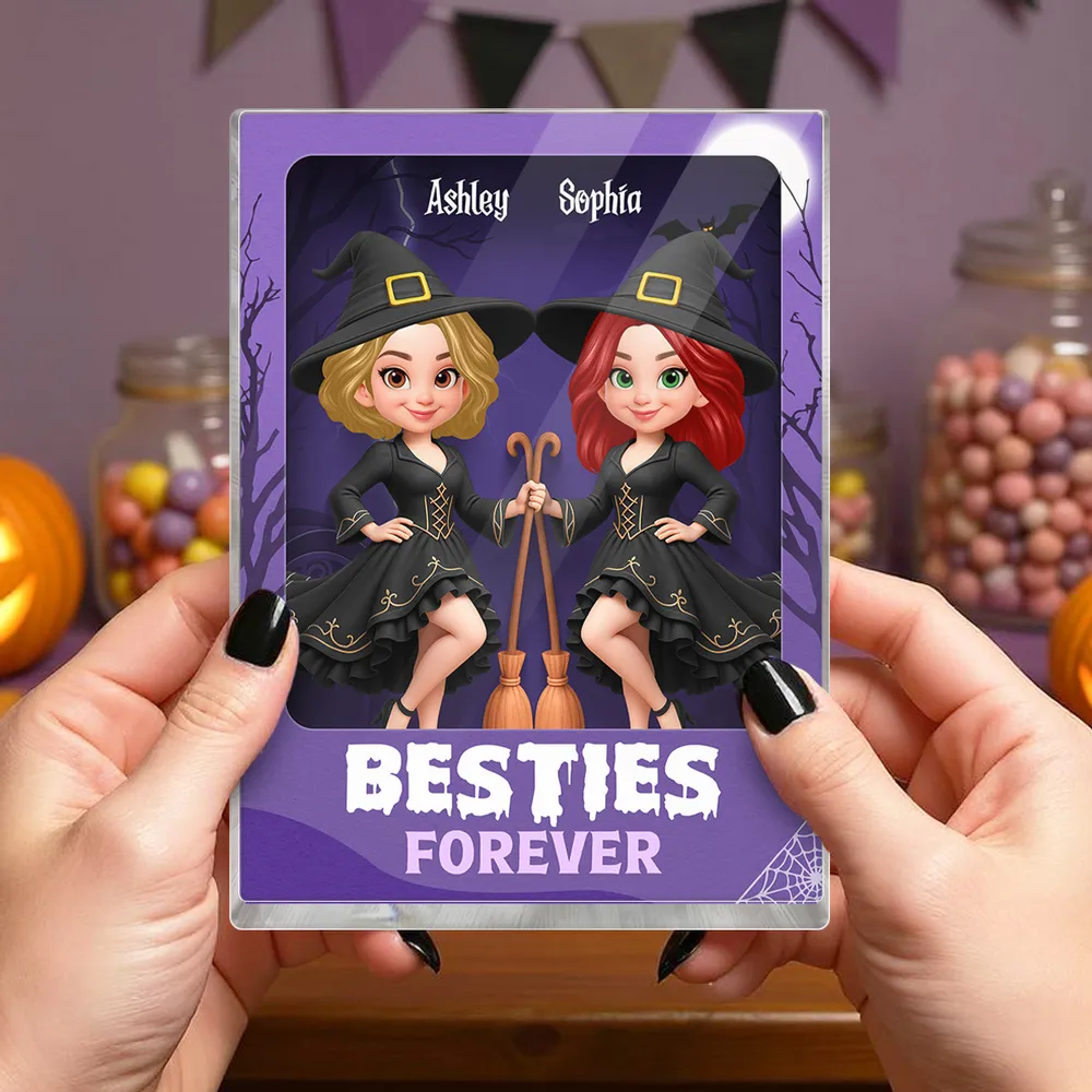 Best Friends Witch Theme Rectangle Acrylic Block Plaque, Halloween Décor and Friendship Gift - Image 3