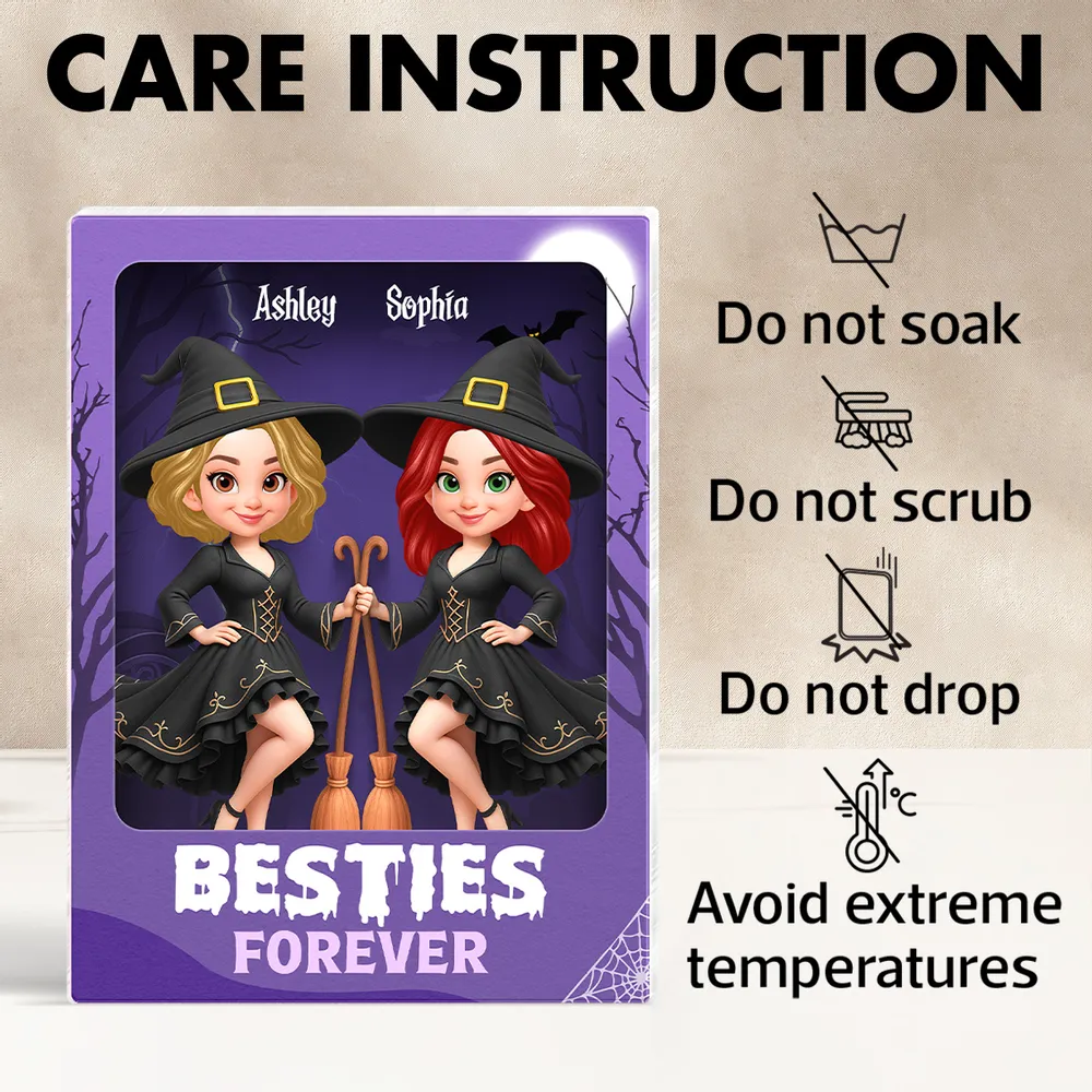 Best Friends Witch Theme Rectangle Acrylic Block Plaque, Halloween Décor and Friendship Gift - Image 5