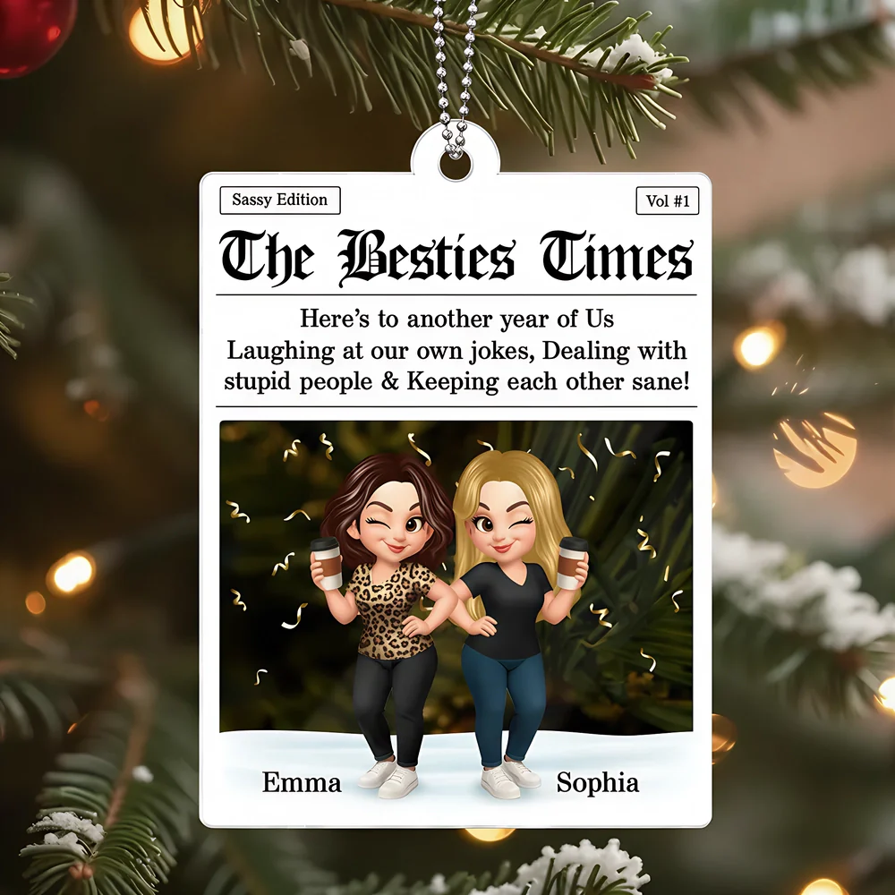Best Friends Acrylic Ornament with Fun Newspaper-Style Illustration, Unique Design, Perfect Gift for Friendship