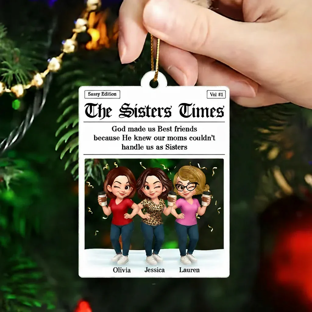 Best Friends Acrylic Ornament with Fun Newspaper-Style Illustration, Unique Design, Perfect Gift for Friendship - Image 3