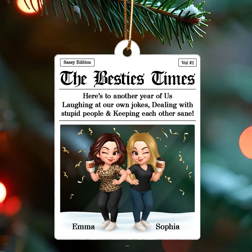 Best Friends Acrylic Ornament with Fun Newspaper-Style Illustration, Unique Design, Perfect Gift for Friendship - Image 6