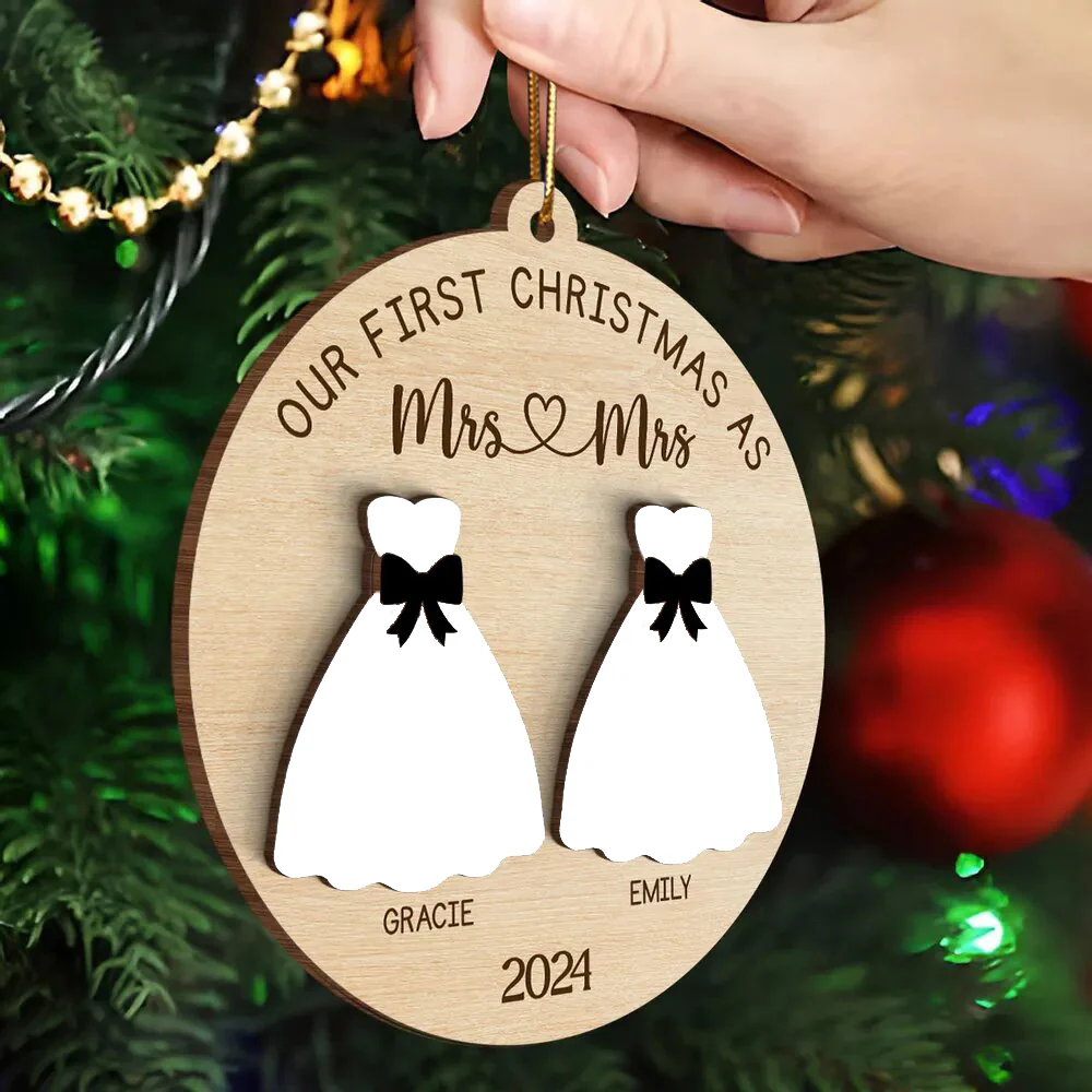 2-Layer Wooden Ornament for Married Couples, Wedding Keepsake and Perfect Christmas Gift - Image 3