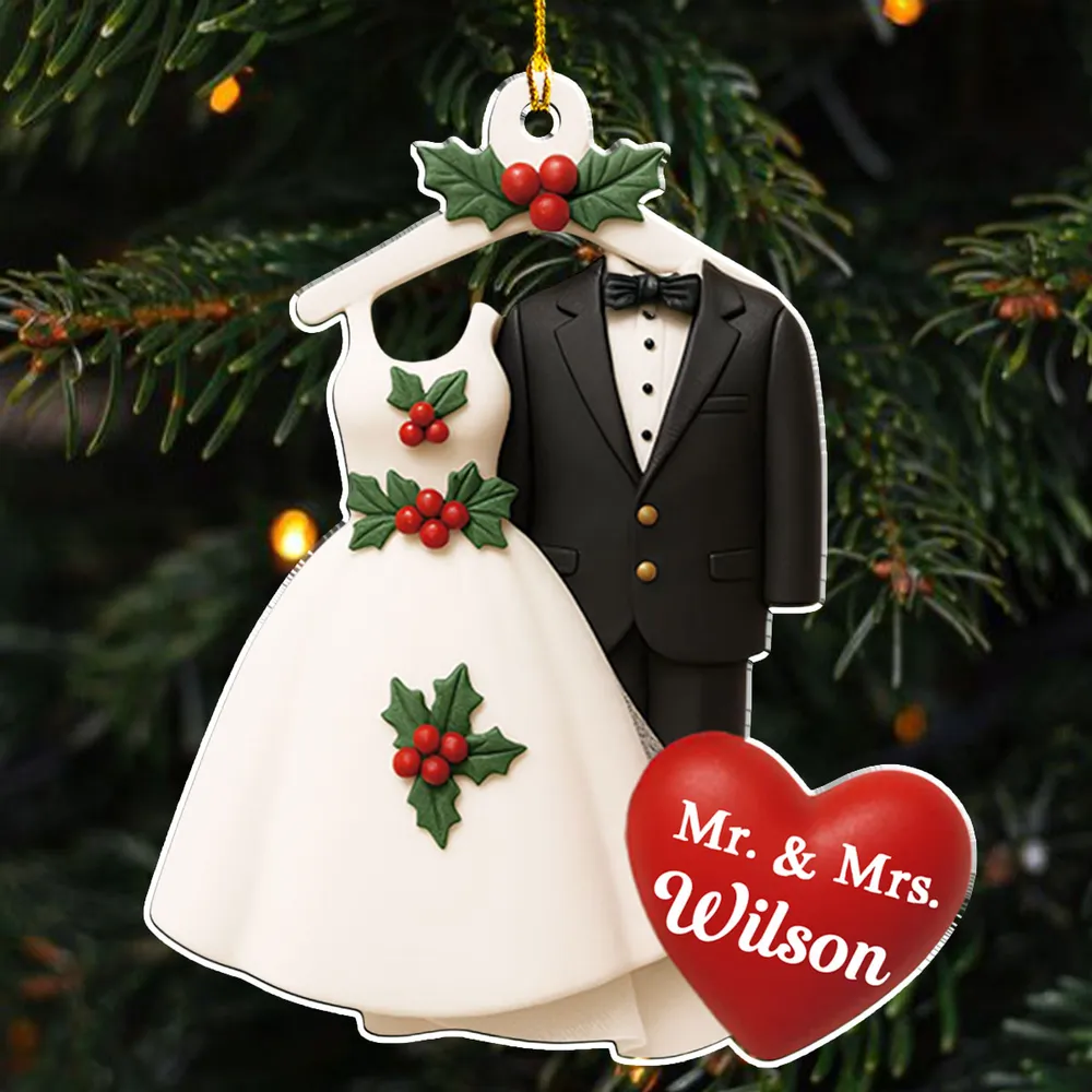 Acrylic Ornament with Wedding Dress & Suit Design, Romantic Holiday Décor and Perfect Gift for Newlyweds - Image 6