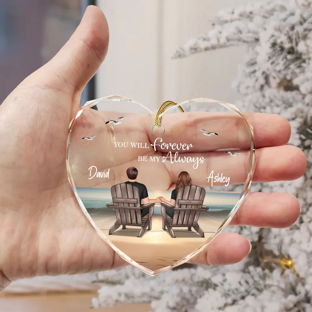 Crystal Heart Ornament with Couple Beach Back View, A Romantic Gift for Loved Ones - Image 2