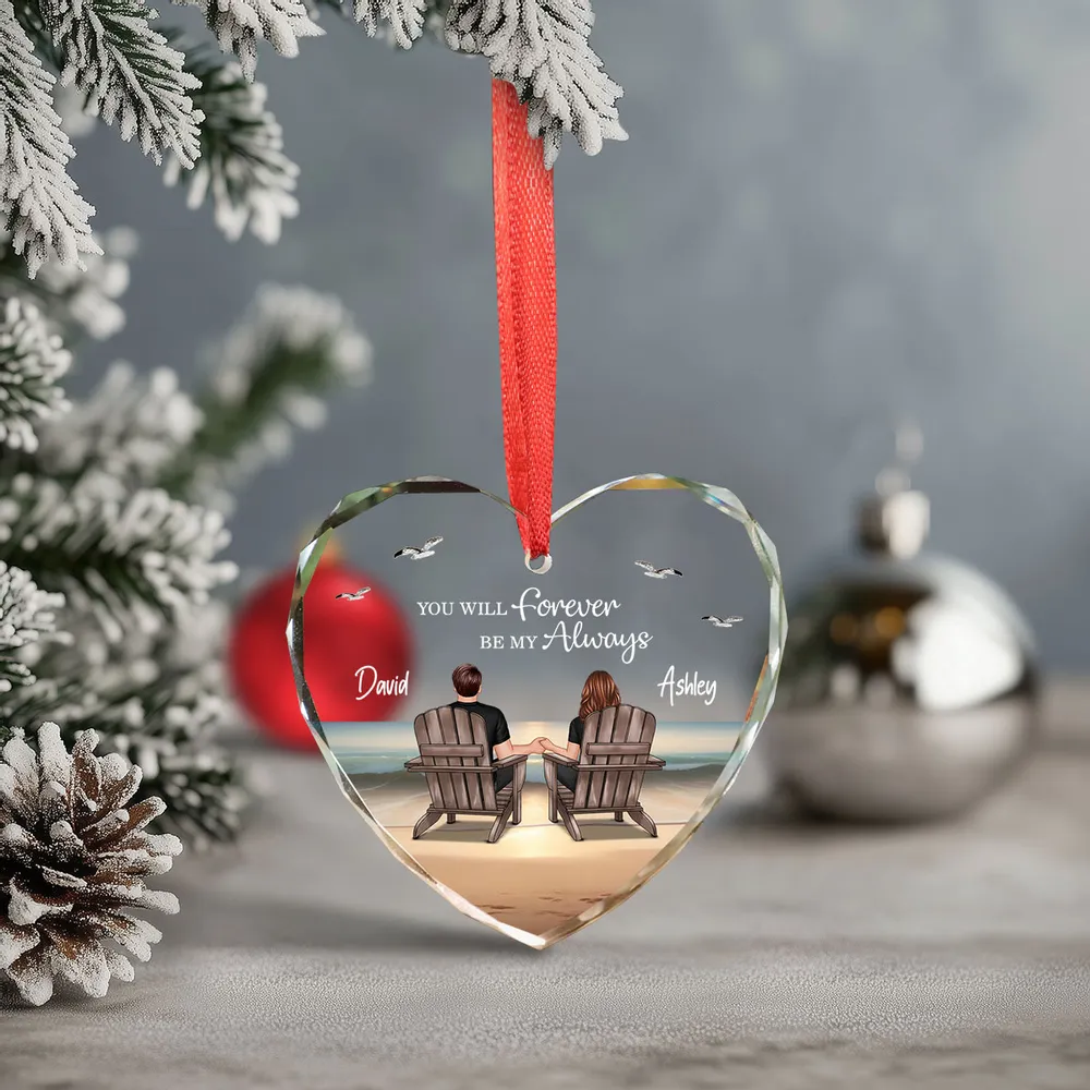 Crystal Heart Ornament with Couple Beach Back View, A Romantic Gift for Loved Ones - Image 6