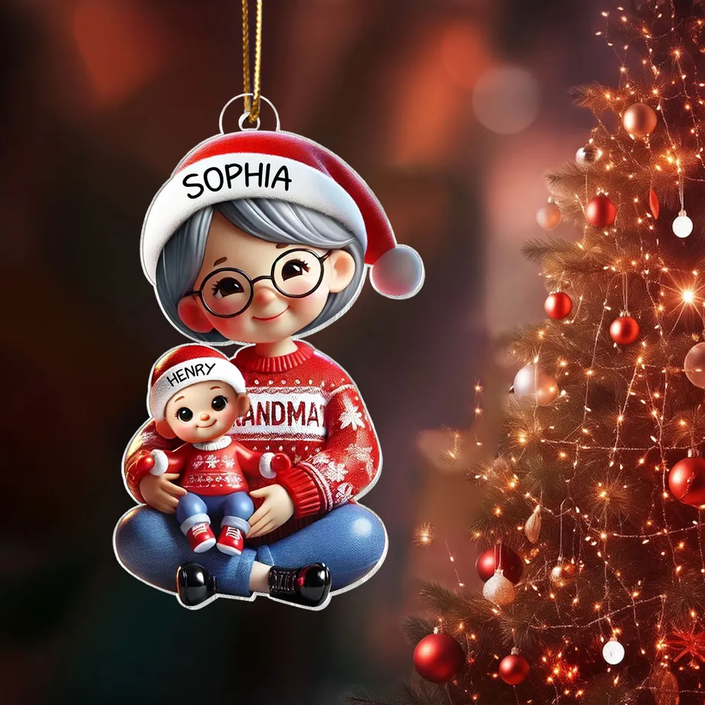 Acrylic Ornament with Grandma & Grandkid Hug Scene, Heartwarming Holiday Décor and Perfect Gift for Family - Image 2
