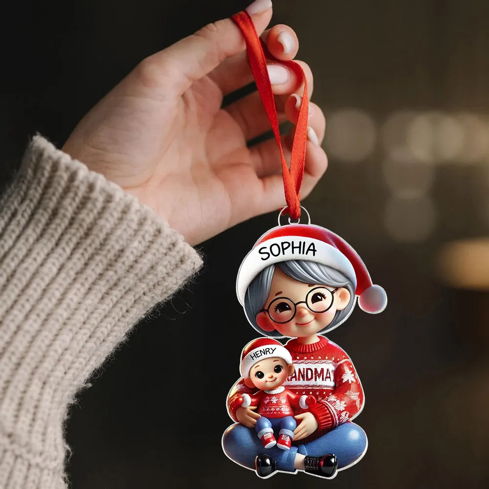Acrylic Ornament with Grandma & Grandkid Hug Scene, Heartwarming Holiday Décor and Perfect Gift for Family - Image 3