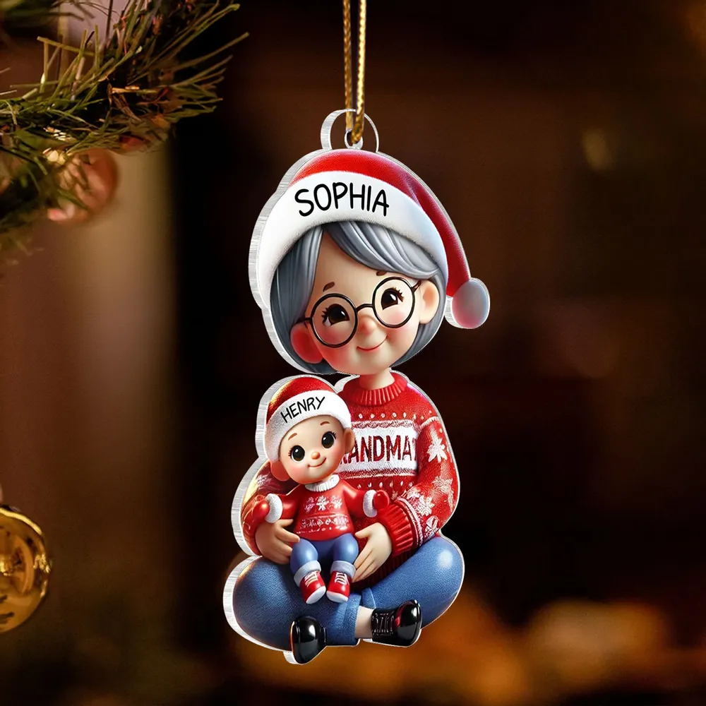 Acrylic Ornament with Grandma & Grandkid Hug Scene, Heartwarming Holiday Décor and Perfect Gift for Family - Image 6