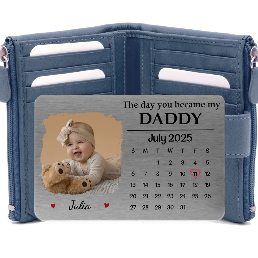 Wallet Card with "The Day You Became" Design, Commemorative Keepsake, Meaningful Gift for Dad - Image 2