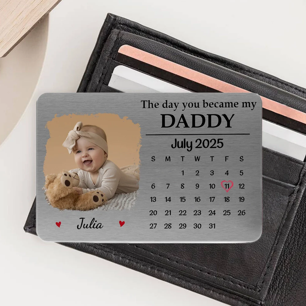 Wallet Card with "The Day You Became" Design, Commemorative Keepsake, Meaningful Gift for Dad - Image 3