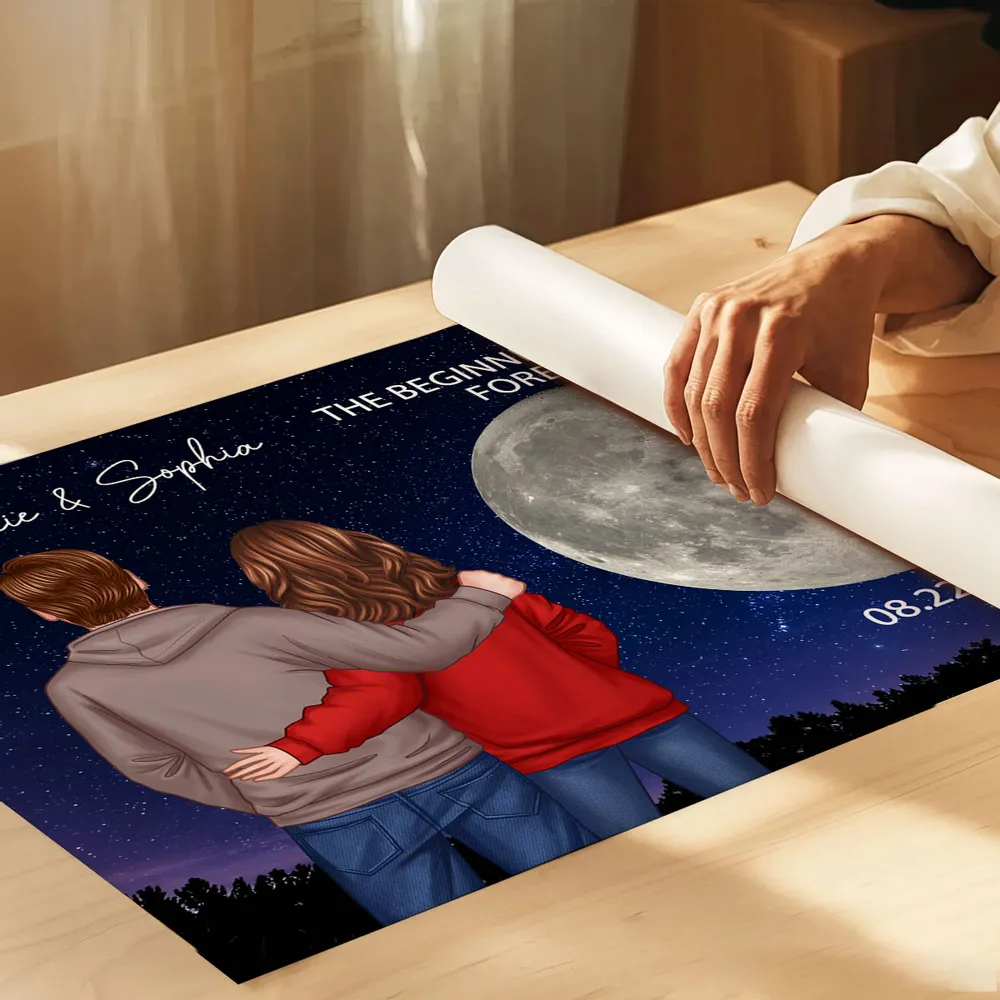 Poster with Couple Back View and Moon Design, Romantic Keepsake and Perfect Gift Choice - Image 3