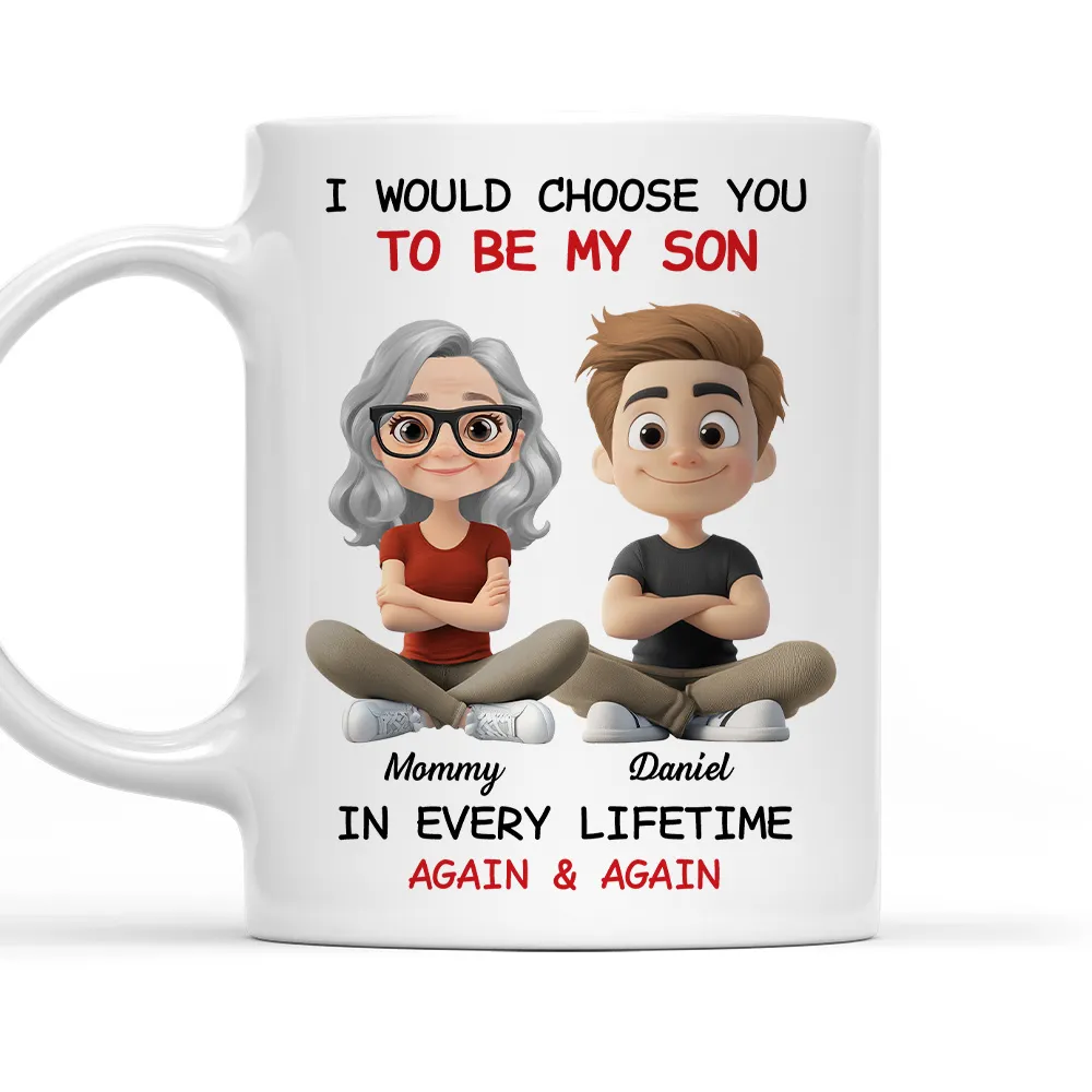 White Ceramic Mug with Heartwarming Mom and Son Design, Perfect Gift Choice - Image 2