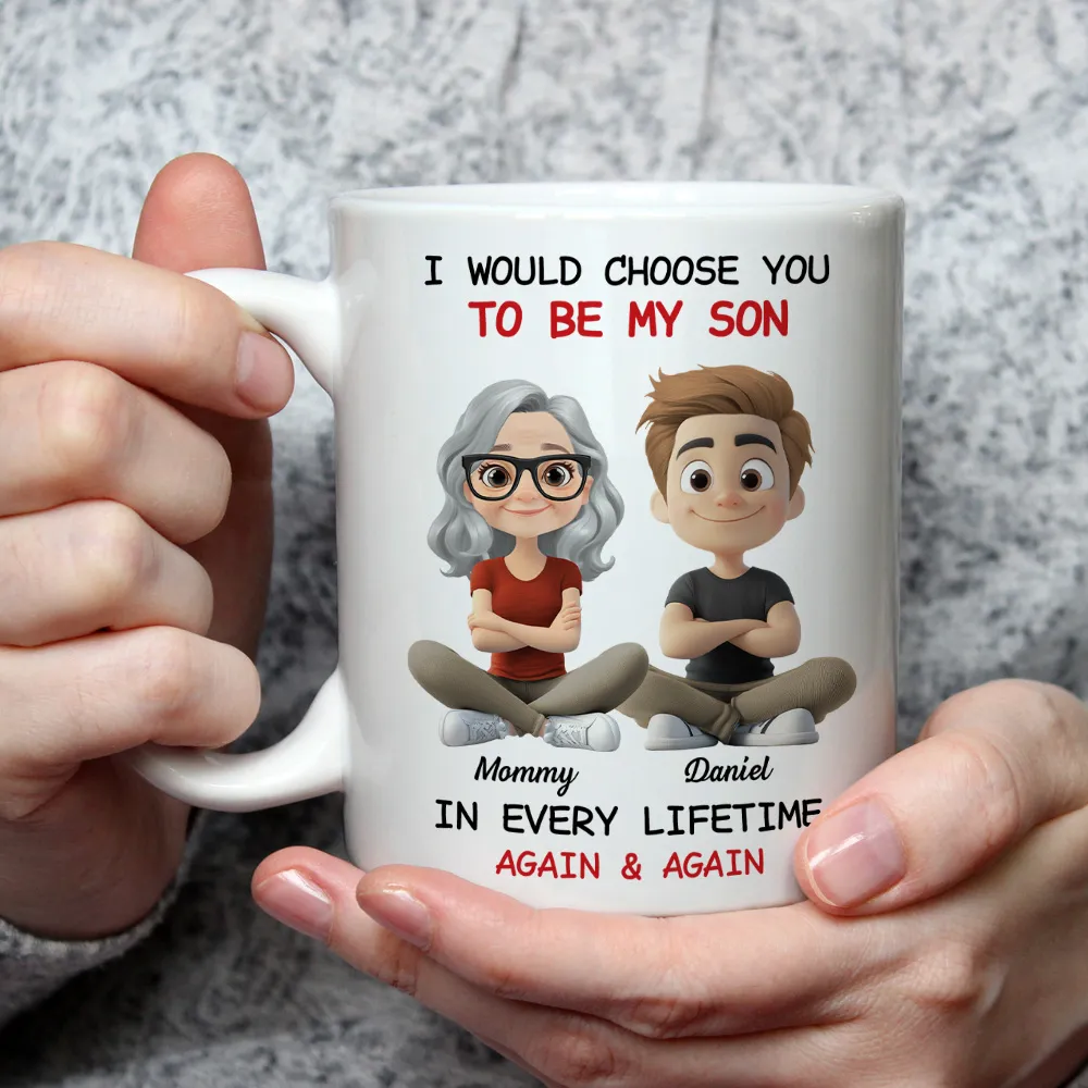 White Ceramic Mug with Heartwarming Mom and Son Design, Perfect Gift Choice - Image 3
