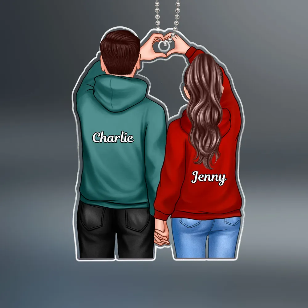 Couple Ornament with Back View and Heart Gesture, Romantic Hand-in-Hand Design, Perfect Holiday Gift - Image 3