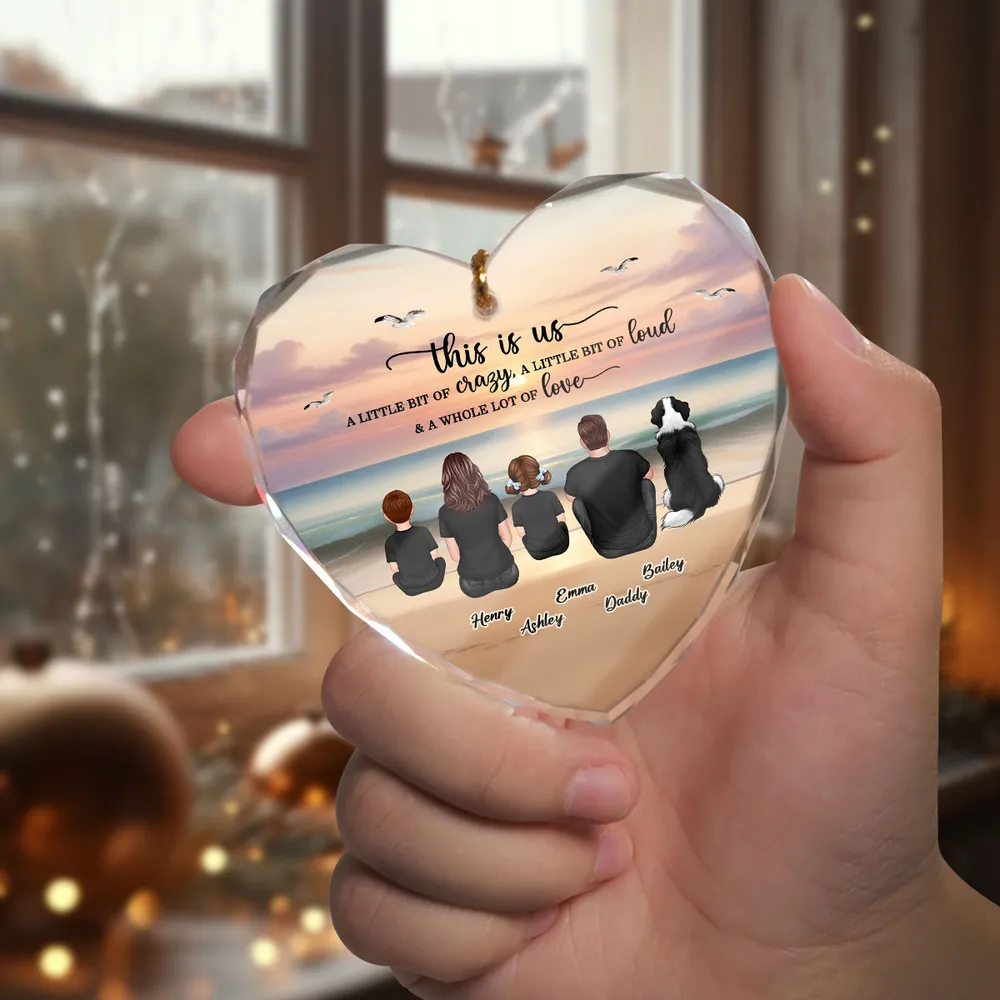 Crystal Heart Ornament with Family Beach Scene, A Heartwarming Gift for Loved Ones - Image 4