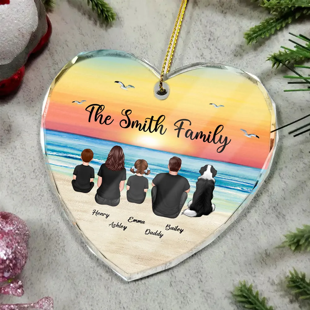 Crystal Heart Ornament with Family Beach Scene, A Heartwarming Gift for Loved Ones - Image 5