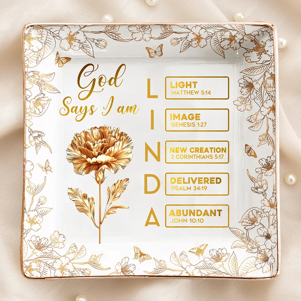 Jewelry Dish with Floral Scripture Design, Elegant Keepsake, Perfect Gift for Women