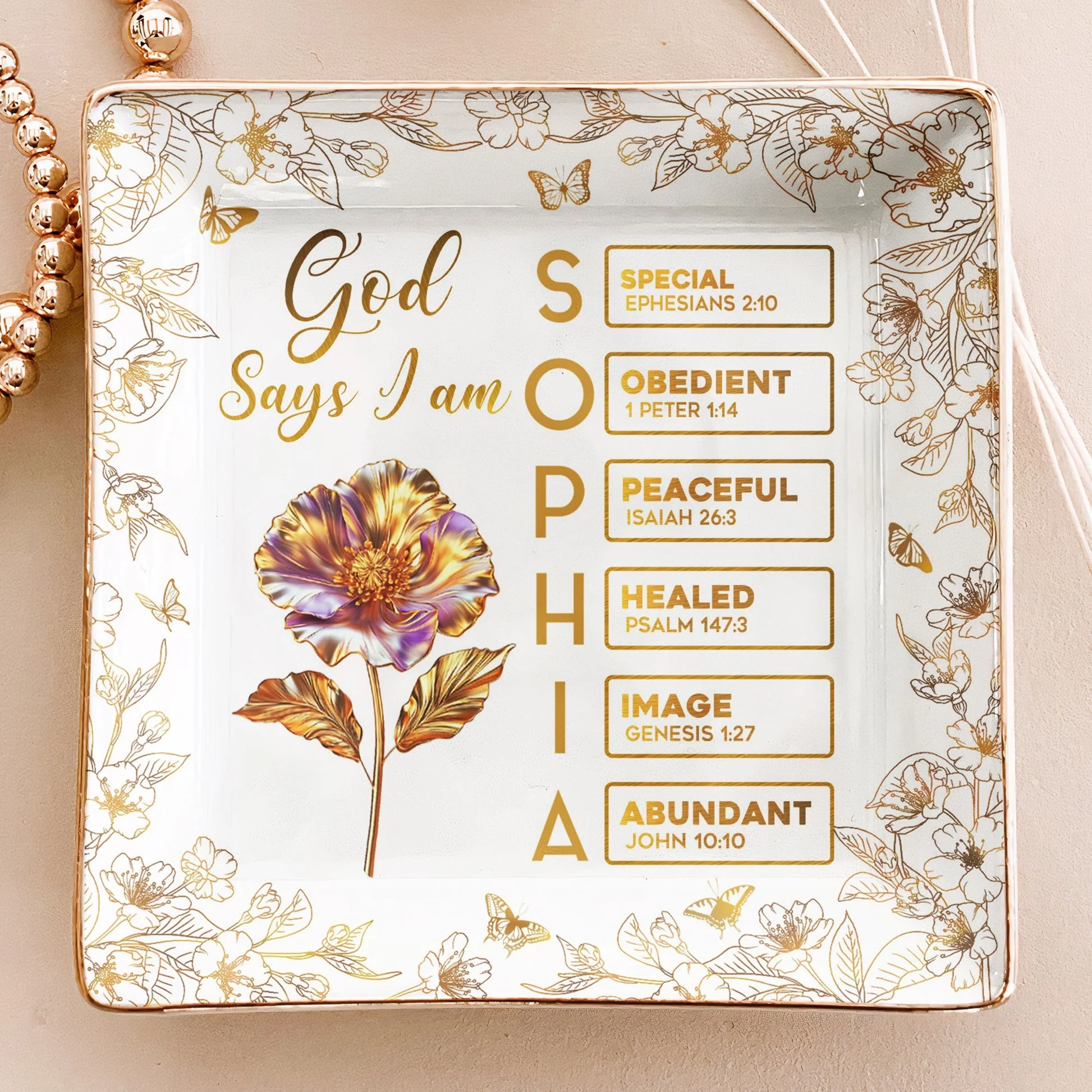 Jewelry Dish with Floral Scripture Design, Elegant Keepsake, Perfect Gift for Women - Image 2