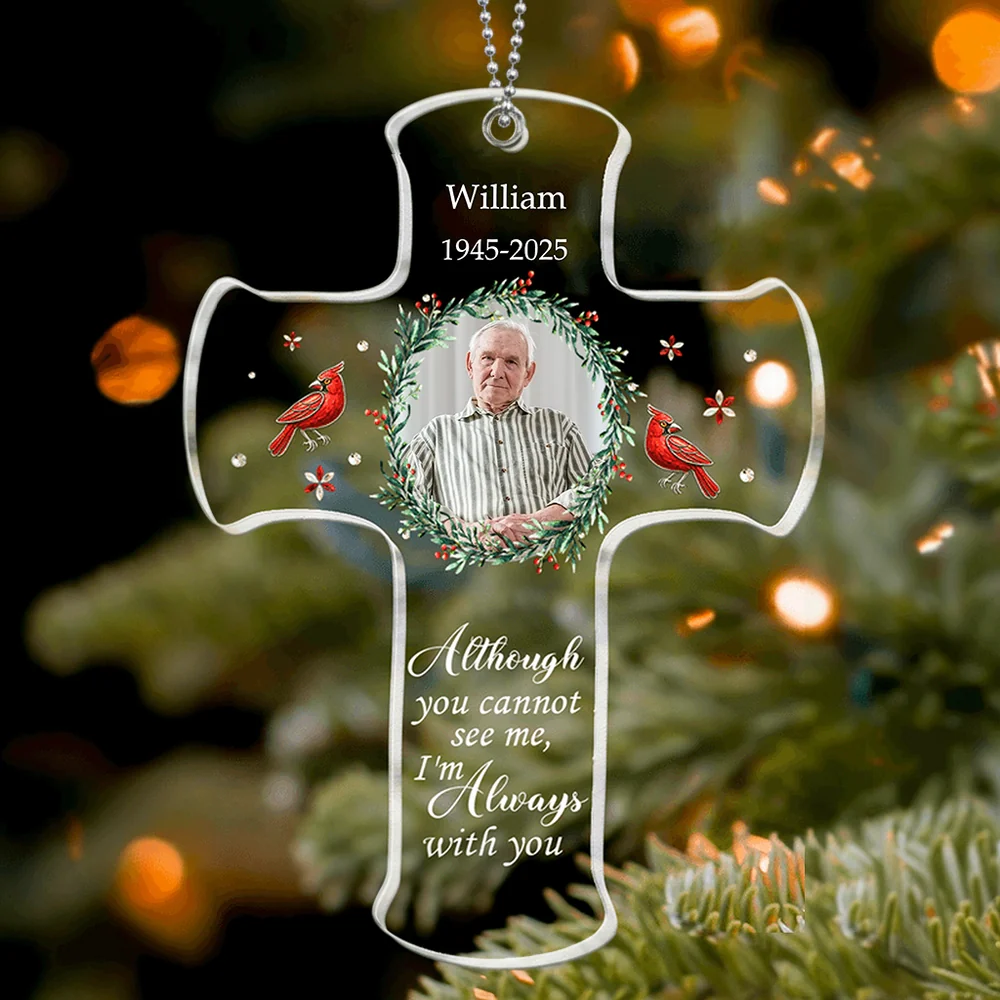Memorial Cross Acrylic Ornament, In Loving Memory Keepsake - Christmas Gift for Family Remembrance