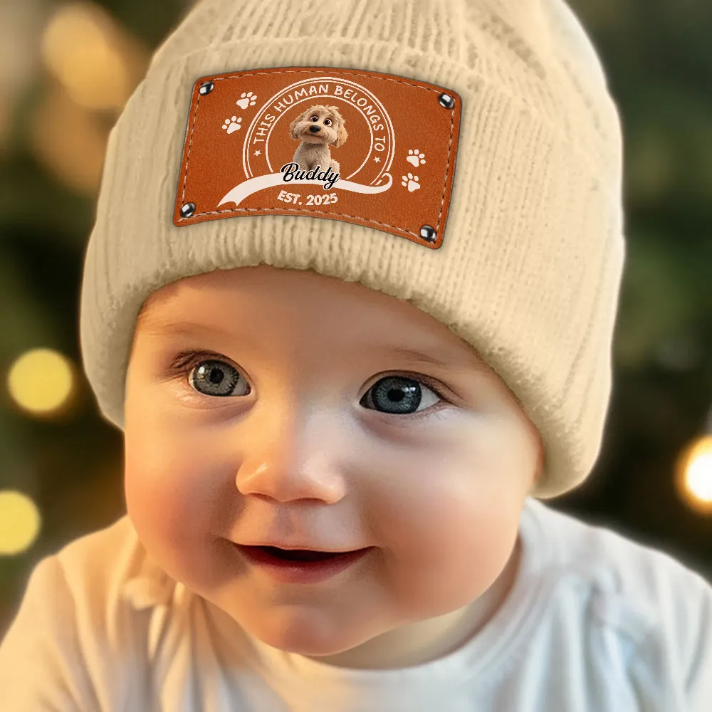 Leather Patch Beanie Hat with Dog Design, Cozy Warmth and Perfect Gift for Pet-Loving Families - Image 3