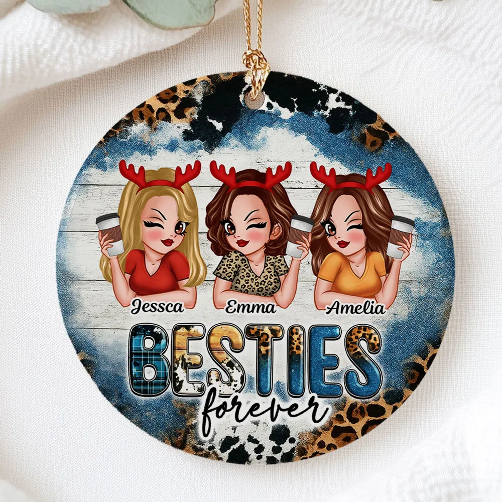 Ceramic Ornament for Best Friends, Custom Illustration Design, Friendship Keepsake, Perfect Gift for Christmas - Image 6