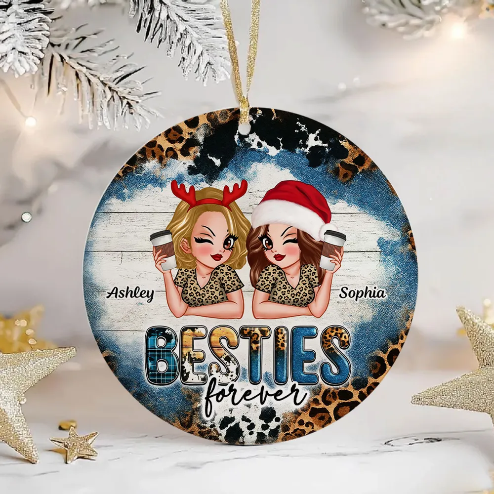 Ceramic Ornament for Best Friends, Custom Illustration Design, Friendship Keepsake, Perfect Gift for Christmas - Image 7