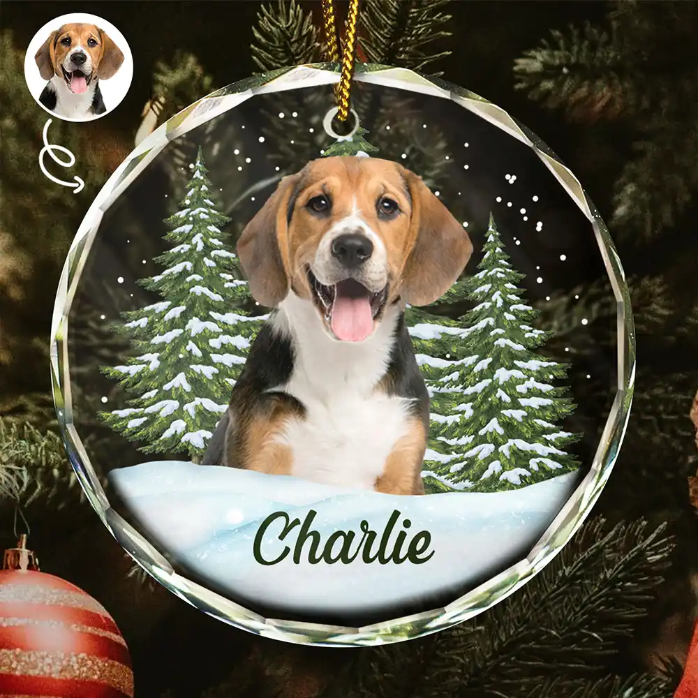 Crystal Ornament with Dog Portrait and Snowy Pine Scene, Festive Keepsake and Perfect Gift for Pet Lovers - Image 5