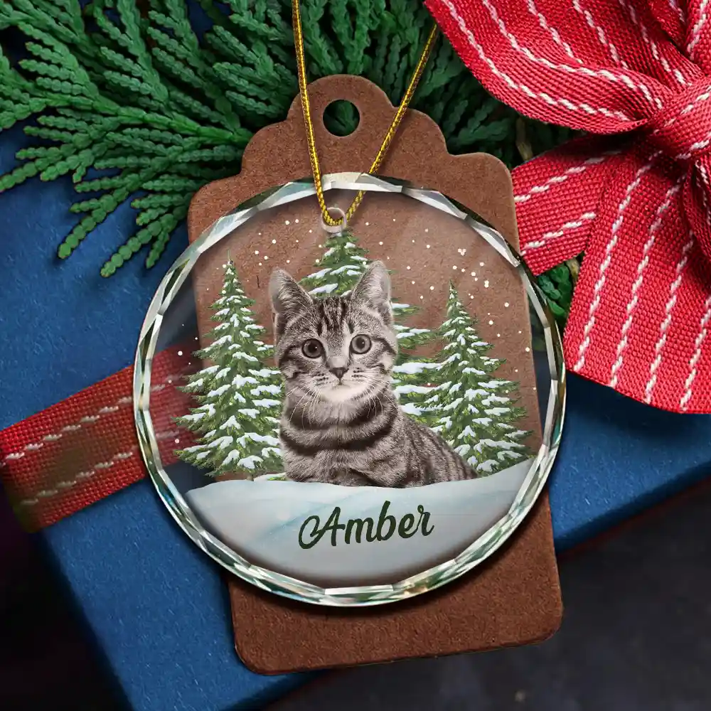 Crystal Ornament with Dog Portrait and Snowy Pine Scene, Festive Keepsake and Perfect Gift for Pet Lovers - Image 7