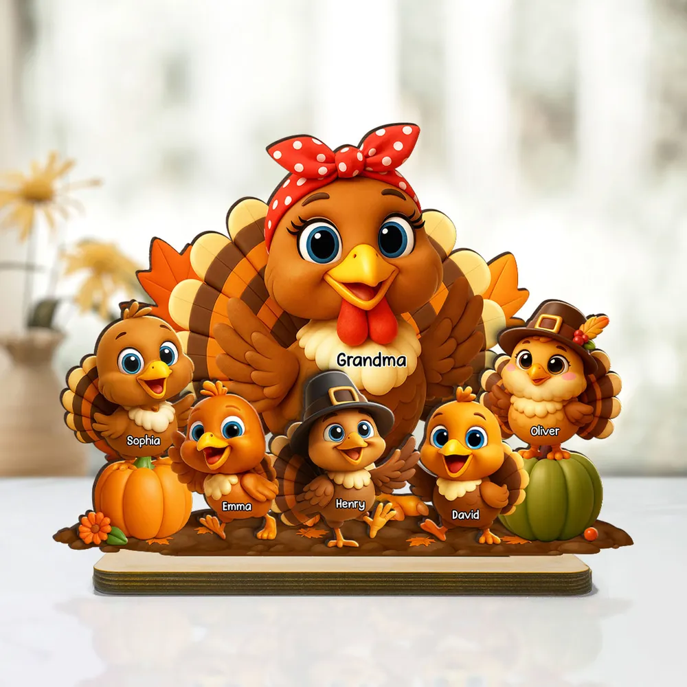 Fall Season Wooden Plaque with Adorable Turkey Family Artwork, Cozy Décor, Perfect Gift for Grandma - Image 2