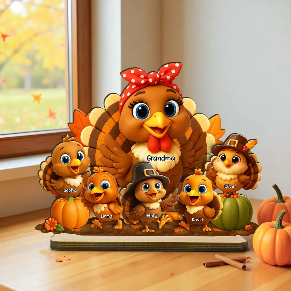 Fall Season Wooden Plaque with Adorable Turkey Family Artwork, Cozy Décor, Perfect Gift for Grandma - Image 6