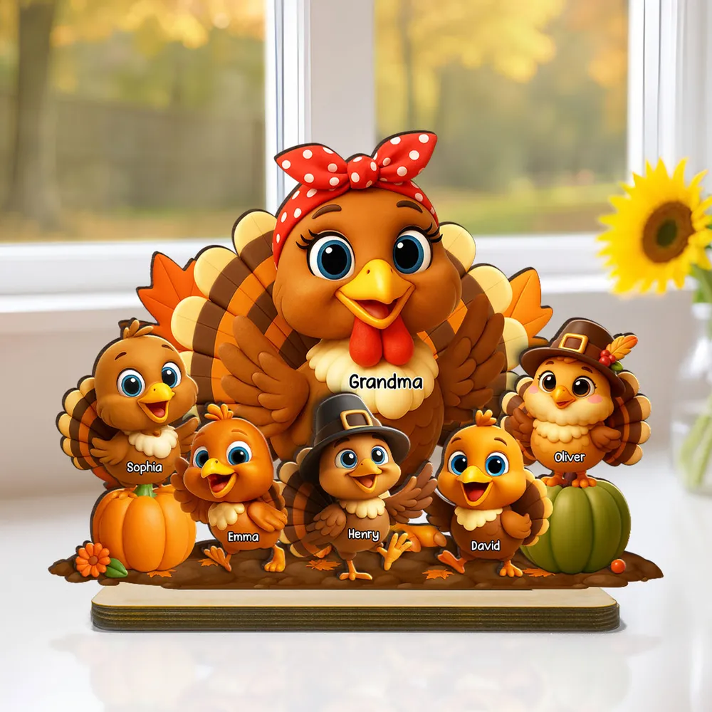 Fall Season Wooden Plaque with Adorable Turkey Family Artwork, Cozy Décor, Perfect Gift for Grandma - Image 8