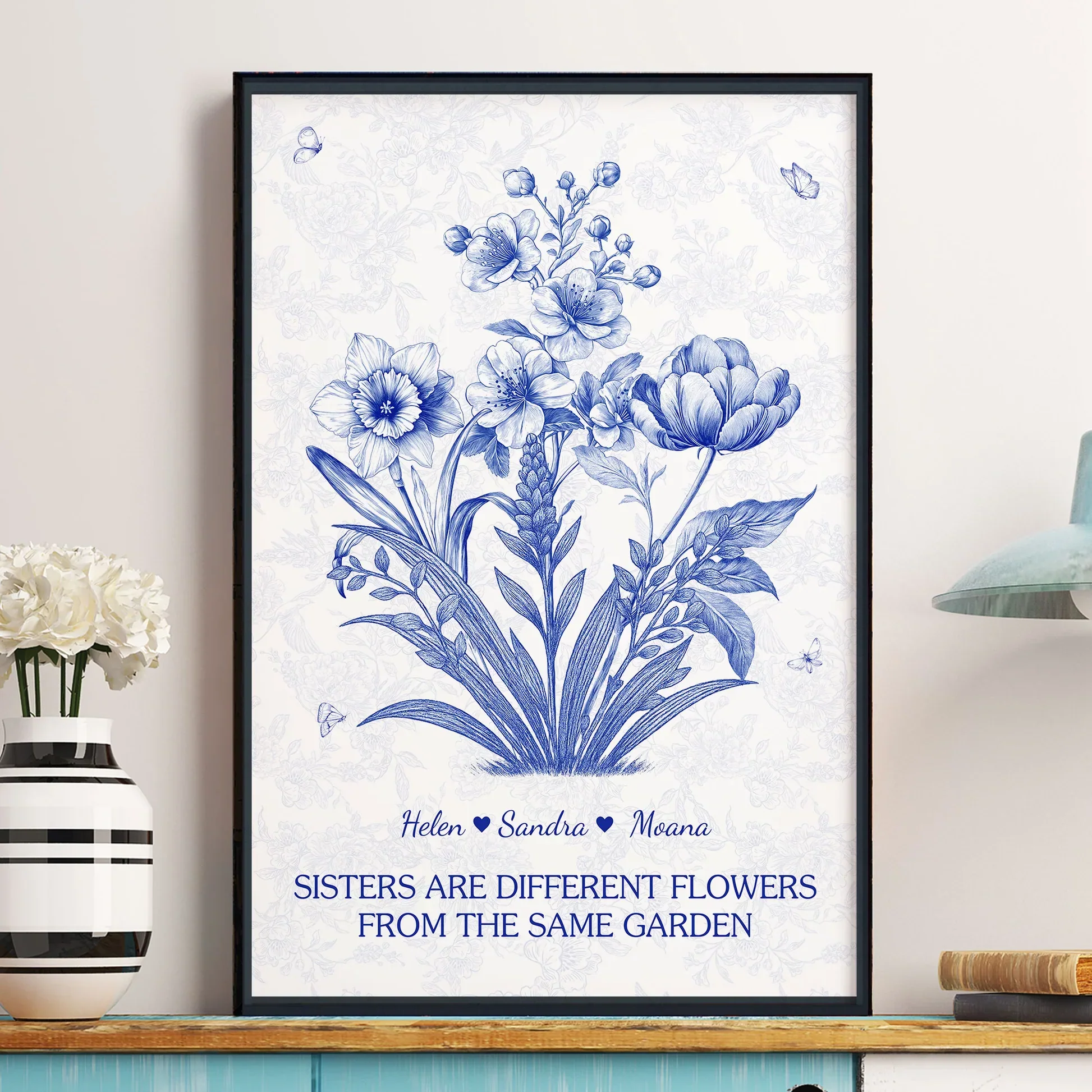 Sisters Floral Art Poster – Heartwarming Wall Décor, Gift-Ready for Loved Ones - Image 2