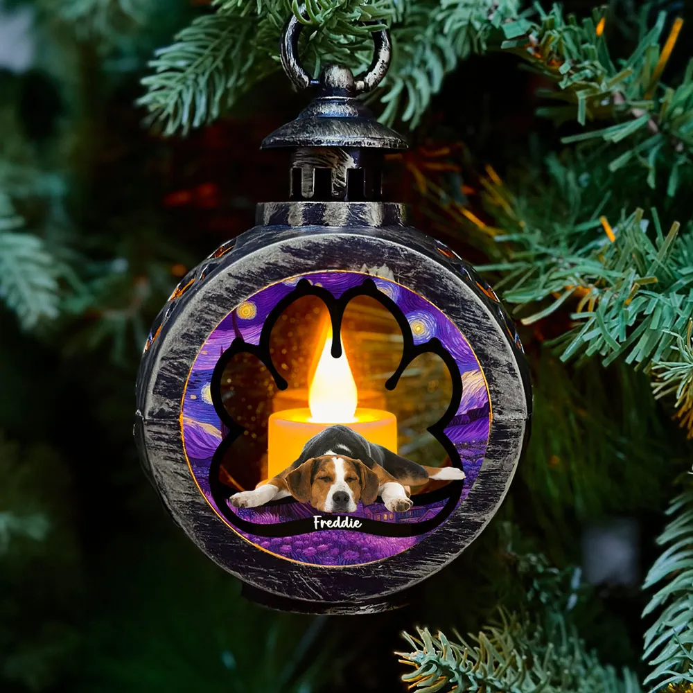 Personalized Pet Memorial Lantern Ornament - Sleeping Dog Design - Image 3