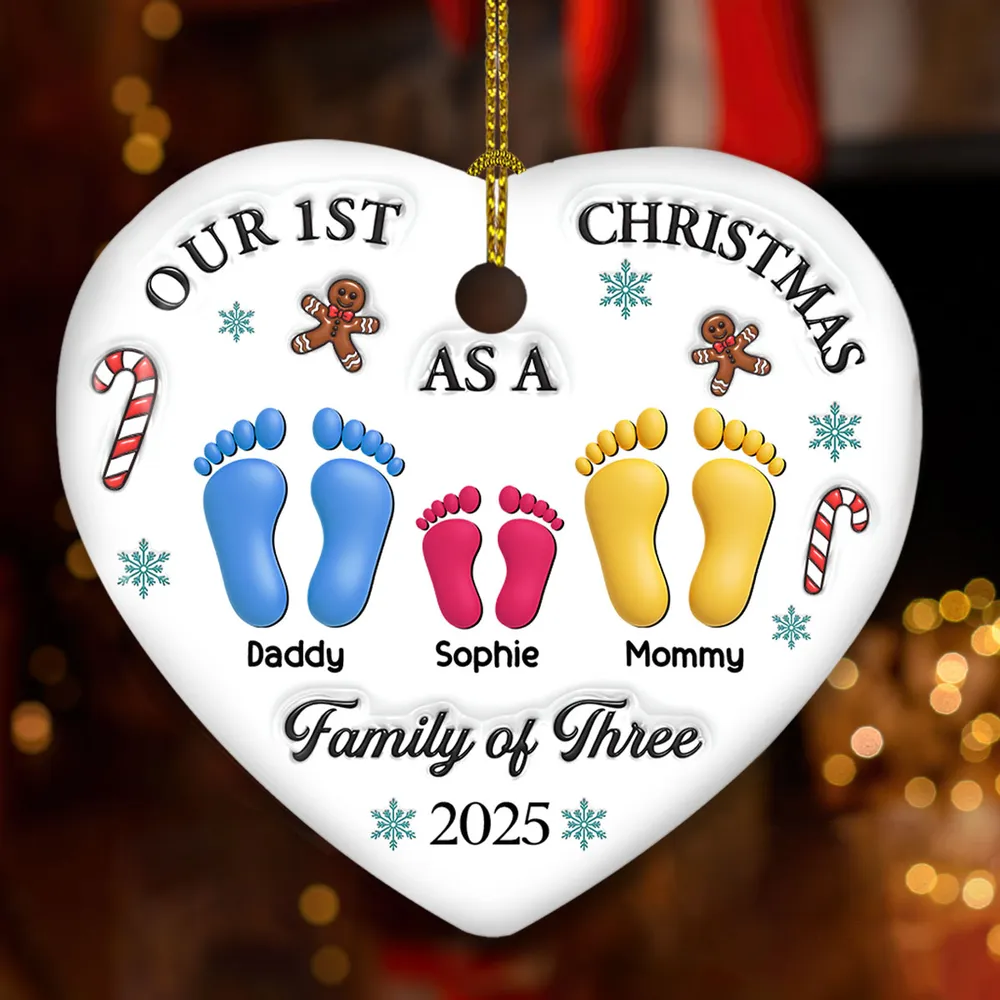 Ceramic Heart Ornament with Family of Three Design, Perfect Christmas Gift for Cherished Moments - Image 2