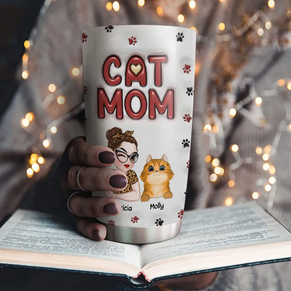 Insulated Travel Tumbler with Cat Mom Illustration, A Fun and Heartwarming Gift for Pet Lovers - Image 2