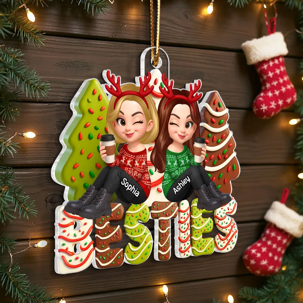 Acrylic Ornament with Fun Cartoon Besties Design, Christmas Tree Decoration, Perfect Friendship Gift - Image 5