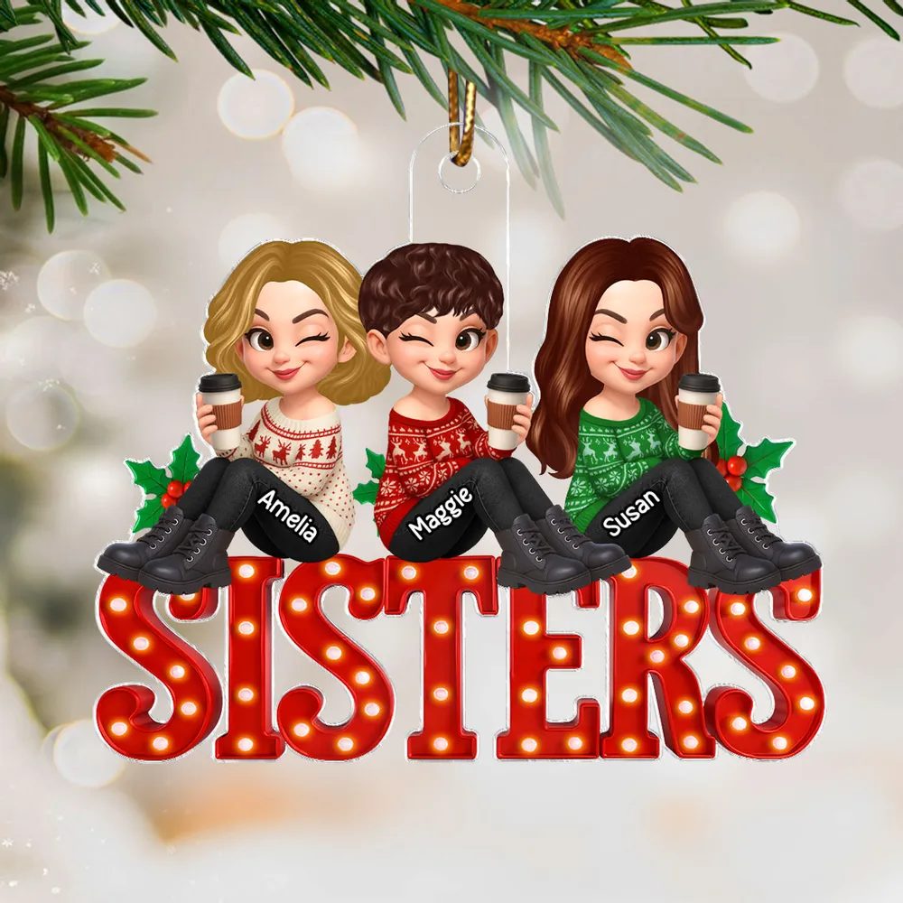 Acrylic Ornament Featuring Besties Cartoon Characters with Holiday Elements, Heartwarming Friendship Gift for Holiday Season - Image 4