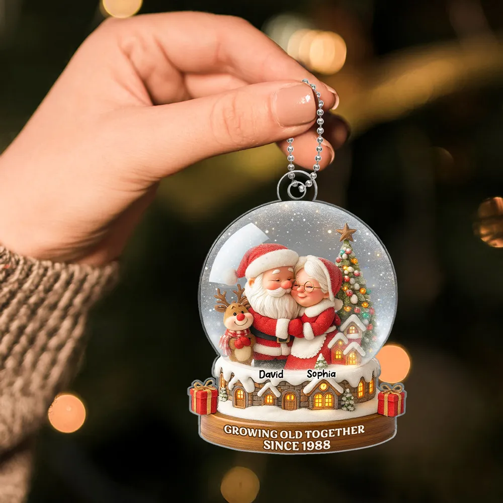 Santa Couple Acrylic Ornament with Cozy Hug Design, Perfect Christmas Gift for Couples - Image 2