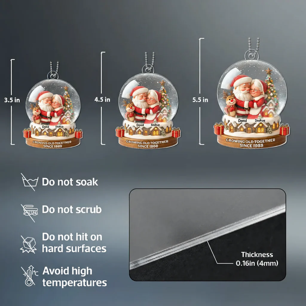 Santa Couple Acrylic Ornament with Cozy Hug Design, Perfect Christmas Gift for Couples - Image 4