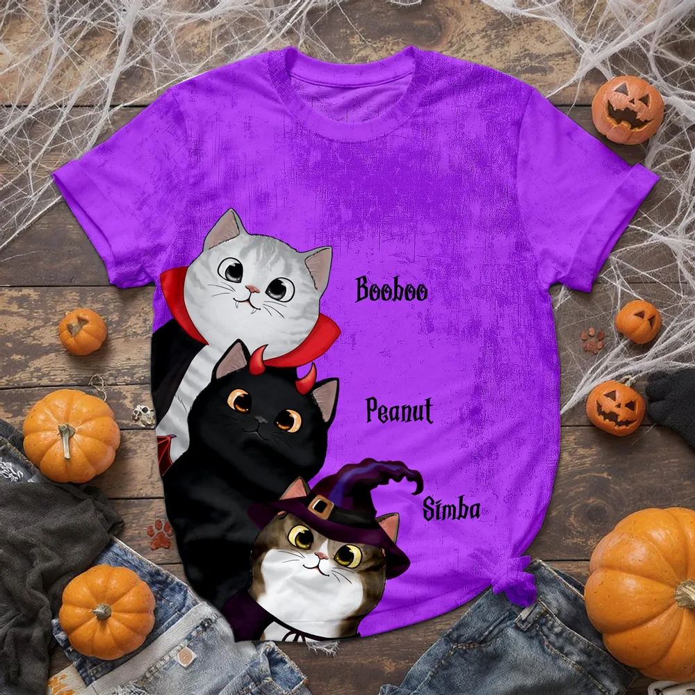 Classic Tee with Whimsical Cat Print, Halloween Vibes, Heartwarming Gift Option for Friends - Image 6