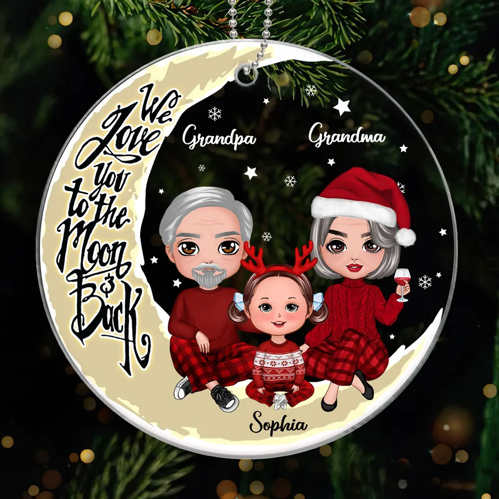 Heartwarming Acrylic Ornament with Moon & Family Scene, Perfect Gift for Grandparents - Image 2