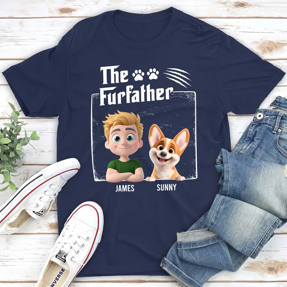 The FurFather Classic Tee with custom cartoon man and dog design, comfy cotton fabric, perfect gift for dog dads - Image 2