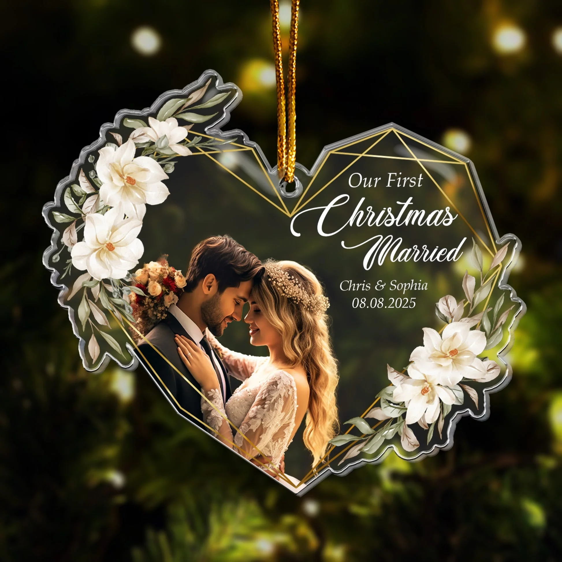 Heart-Shaped Acrylic Ornament with Wedding Design, Celebrating Romantic Moments, Perfect Gift for Newlyweds - Image 4
